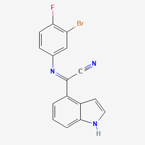 N-(3-Bromo-4-fluorophenyl)-1H-indole-4-carbimidoyl cyanide