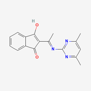 molecular formula C17H15N3O2 B13057943 2-{1-[(4,6-dimethylpyrimidin-2-yl)amino]ethylidene}-2,3-dihydro-1H-indene-1,3-dione 