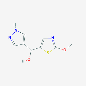 molecular formula C8H9N3O2S B13058206 (2-Methoxy-1,3-thiazol-5-yl)(1H-pyrazol-4-yl)methanol 