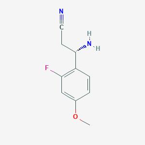 molecular formula C10H11FN2O B13058458 (3S)-3-Amino-3-(2-fluoro-4-methoxyphenyl)propanenitrile 