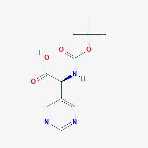 molecular formula C11H15N3O4 B13058497 (S)-2-((tert-Butoxycarbonyl)amino)-2-(pyrimidin-5-yl)acetic acid 