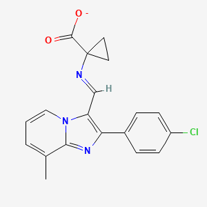 molecular formula C19H15ClN3O2- B13058805 1-[[2-(4-Chlorophenyl)-8-methylimidazo[1,2-a]pyridin-3-yl]methylideneamino]cyclopropane-1-carboxylate 