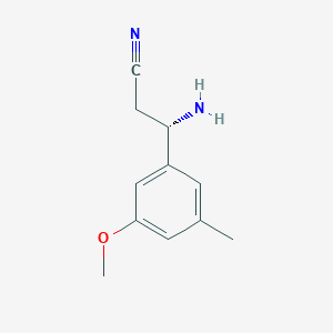 molecular formula C11H14N2O B13058897 (3S)-3-Amino-3-(3-methoxy-5-methylphenyl)propanenitrile 