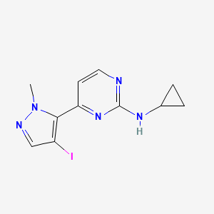 molecular formula C11H12IN5 B13059193 N-Cyclopropyl-4-(4-iodo-1-methyl-1H-pyrazol-5-YL)pyrimidin-2-amine 