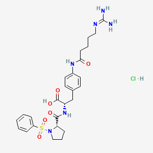 molecular formula C26H35ClN6O6S B13061103 (2S)-2-[[(2S)-1-(benzenesulfonyl)pyrrolidine-2-carbonyl]amino]-3-[4-[5-(diaminomethylideneamino)pentanoylamino]phenyl]propanoic acid;hydrochloride 