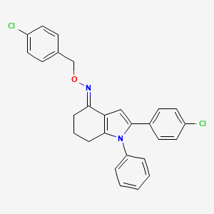 molecular formula C27H22Cl2N2O B13063032 2-(4-chlorophenyl)-N-[(4-chlorophenyl)methoxy]-1-phenyl-4,5,6,7-tetrahydro-1H-indol-4-imine 