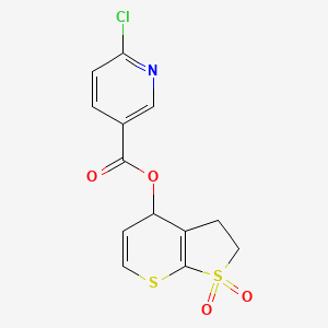 molecular formula C13H10ClNO4S2 B13063044 1,1-Dioxido-2,3-dihydro-4H-thieno[2,3-b]thiopyran-4-yl 6-chloronicotinate 