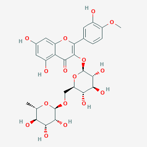 molecular formula C28H32O16 B13063227 5,7-Dihydroxy-2-(3-hydroxy-4-methoxyphenyl)-3-(((2S,3R,4S,5S,6R)-3,4,5-trihydroxy-6-((((2R,3R,4R,5R,6S)-3,4,5-trihydroxy-6-methyltetrahydro-2H-pyran-2-yl)oxy)methyl)tetrahydro-2H-pyran-2-yl)oxy)-4H-chromen-4-one 