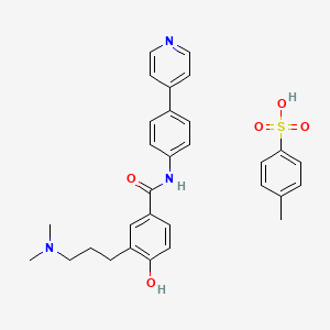 molecular formula C30H33N3O5S B13063255 3-[3-(dimethylamino)propyl]-4-hydroxy-N-(4-pyridin-4-ylphenyl)benzamide;4-methylbenzenesulfonic acid 