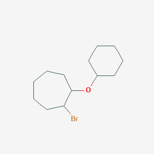 molecular formula C13H23BrO B13063355 1-Bromo-2-(cyclohexyloxy)cycloheptane 