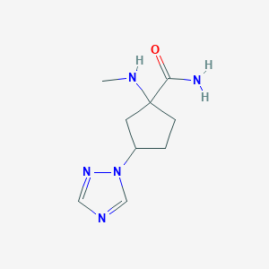 molecular formula C9H15N5O B13064944 1-(Methylamino)-3-(1H-1,2,4-triazol-1-yl)cyclopentane-1-carboxamide 