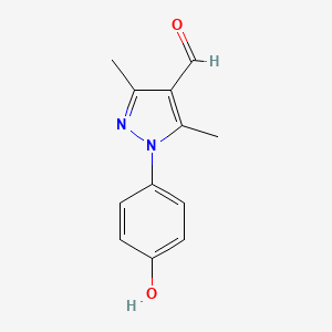 molecular formula C12H12N2O2 B13064990 1-(4-Hydroxyphenyl)-3,5-dimethyl-1H-pyrazole-4-carbaldehyde 