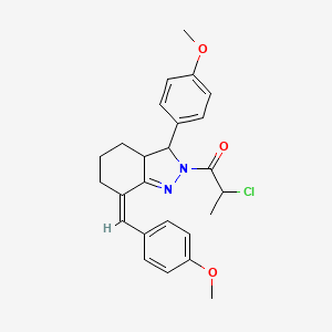 molecular formula C25H27ClN2O3 B13065013 2-chloro-1-[(7Z)-3-(4-methoxyphenyl)-7-[(4-methoxyphenyl)methylidene]-3a,4,5,6-tetrahydro-3H-indazol-2-yl]propan-1-one 