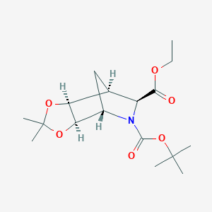 molecular formula C17H27NO6 B13065175 8-O-tert-butyl 9-O-ethyl (1S,2S,6R,7S,9S)-4,4-dimethyl-3,5-dioxa-8-azatricyclo[5.2.1.02,6]decane-8,9-dicarboxylate 