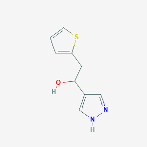 molecular formula C9H10N2OS B13065227 1-(1H-Pyrazol-4-yl)-2-(thiophen-2-yl)ethan-1-ol 