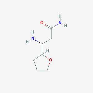 molecular formula C7H14N2O2 B13065282 (3R)-3-amino-3-(oxolan-2-yl)propanamide 