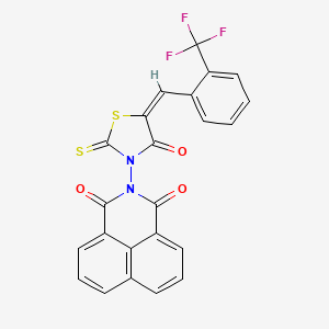 3-[(5Z)-4-oxo-2-sulfanylidene-5-{[2-(trifluoromethyl)phenyl]methylidene}-1,3-thiazolidin-3-yl]-3-azatricyclo[7.3.1.0^{5,13}]trideca-1(13),5,7,9,11-pentaene-2,4-dione