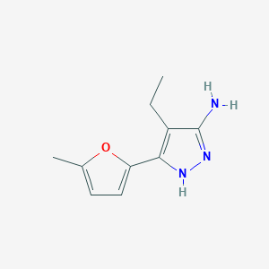 molecular formula C10H13N3O B13065625 4-Ethyl-3-(5-methylfuran-2-YL)-1H-pyrazol-5-amine 