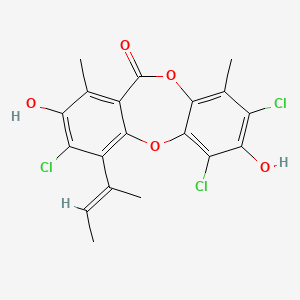 molecular formula C19H15Cl3O5 B13065860 10-[(E)-but-2-en-2-yl]-1,3,9-trichloro-2,8-dihydroxy-4,7-dimethylbenzo[b][1,4]benzodioxepin-6-one 