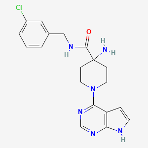 molecular formula C19H21ClN6O B13066141 4-Piperidinecarboxamide, 4-amino-n-[(3-chlorophenyl)methyl]-1-(7h-pyrrolo[2,3-d]pyrimidin-4-yl)- 