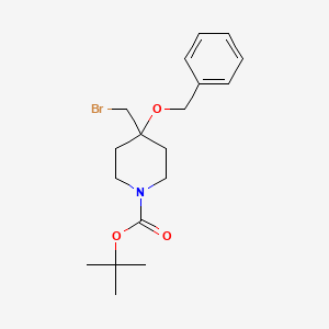 molecular formula C18H26BrNO3 B13066241 tert-Butyl 4-(benzyloxy)-4-(bromomethyl)piperidine-1-carboxylate 