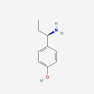 molecular formula C9H13NO B13066256 (R)-4-(1-Aminopropyl)phenol 