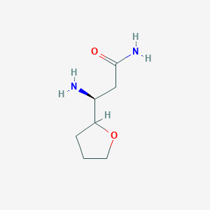 molecular formula C7H14N2O2 B13066303 (3S)-3-Amino-3-(oxolan-2-yl)propanamide 