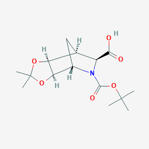 molecular formula C15H23NO6 B13066430 (1S,2S,6R,7S,9S)-4,4-dimethyl-8-[(2-methylpropan-2-yl)oxycarbonyl]-3,5-dioxa-8-azatricyclo[5.2.1.02,6]decane-9-carboxylic acid 