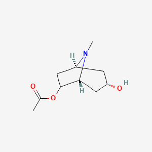 molecular formula C10H17NO3 B13066432 (1S,3S,5R,6S)-3-hydroxy-8-methyl-8-azabicyclo[3.2.1]octan-6-yl acetate acetate 