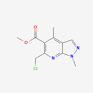 molecular formula C11H12ClN3O2 B13066555 methyl 6-(chloromethyl)-1,4-dimethyl-1H-pyrazolo[3,4-b]pyridine-5-carboxylate 