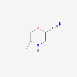 molecular formula C7H12N2O B13066640 5,5-Dimethylmorpholine-2-carbonitrile 