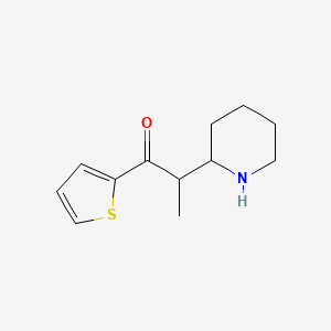 molecular formula C12H17NOS B13066744 2-(Piperidin-2-YL)-1-(thiophen-2-YL)propan-1-one 