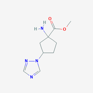 molecular formula C9H14N4O2 B13066789 Methyl 1-amino-3-(1H-1,2,4-triazol-1-yl)cyclopentane-1-carboxylate 