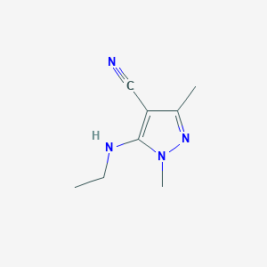 molecular formula C8H12N4 B13066825 5-(ethylamino)-1,3-dimethyl-1H-pyrazole-4-carbonitrile 