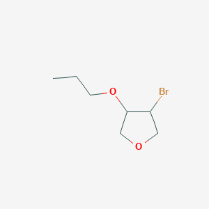 molecular formula C7H13BrO2 B13066924 3-Bromo-4-propoxyoxolane 