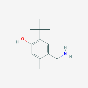 molecular formula C13H21NO B13067323 4-(1-Aminoethyl)-2-tert-butyl-5-methylphenol 