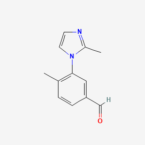 molecular formula C12H12N2O B13067490 4-Methyl-3-(2-methyl-1H-imidazol-1-yl)benzaldehyde 