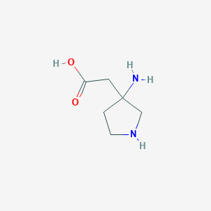 molecular formula C6H12N2O2 B13067668 2-(3-Aminopyrrolidin-3-yl)acetic acid 