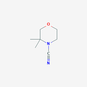 molecular formula C7H12N2O B13067848 3,3-Dimethylmorpholine-4-carbonitrile 