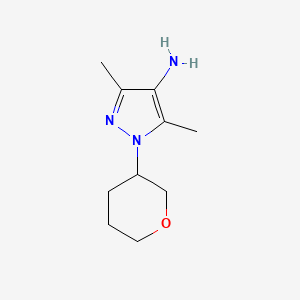 molecular formula C10H17N3O B13068224 3,5-Dimethyl-1-(oxan-3-yl)-1H-pyrazol-4-amine 