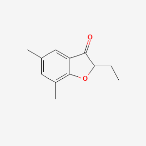 molecular formula C12H14O2 B13068272 2-Ethyl-5,7-dimethyl-2,3-dihydro-1-benzofuran-3-one 