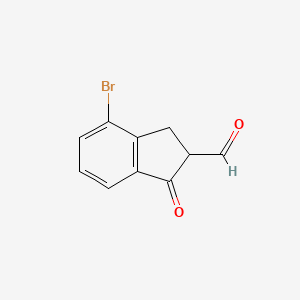 molecular formula C10H7BrO2 B13068319 4-Bromo-1-oxo-2,3-dihydro-1H-indene-2-carbaldehyde 