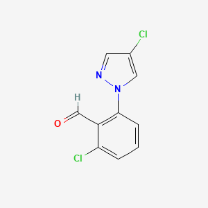 molecular formula C10H6Cl2N2O B13068333 2-Chloro-6-(4-chloro-1H-pyrazol-1-YL)benzaldehyde 