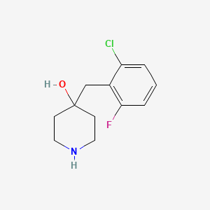 molecular formula C12H15ClFNO B13068437 4-[(2-Chloro-6-fluorophenyl)methyl]piperidin-4-ol 