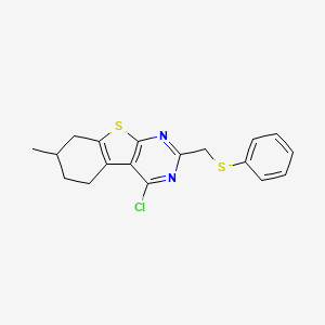 molecular formula C18H17ClN2S2 B13068517 4-Chloro-7-methyl-2-((phenylthio)methyl)-5,6,7,8-tetrahydrobenzo[4,5]thieno[2,3-d]pyrimidine 