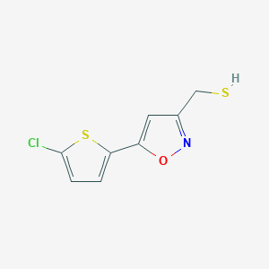 molecular formula C8H6ClNOS2 B13068541 [5-(5-Chlorothiophen-2-YL)-1,2-oxazol-3-YL]methanethiol 