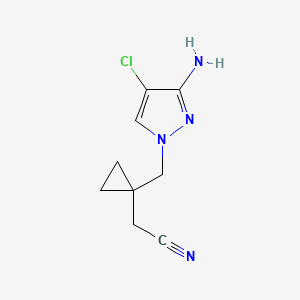 molecular formula C9H11ClN4 B13068575 2-(1-((3-Amino-4-chloro-1h-pyrazol-1-yl)methyl)cyclopropyl)acetonitrile 