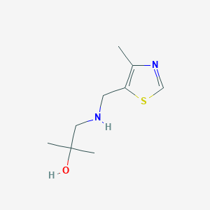 molecular formula C9H16N2OS B13068595 2-Methyl-1-{[(4-methyl-1,3-thiazol-5-yl)methyl]amino}propan-2-ol 