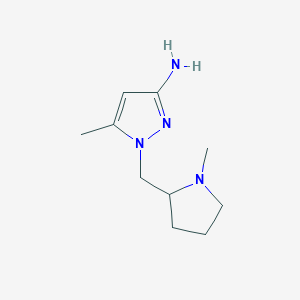 molecular formula C10H18N4 B13068670 5-Methyl-1-[(1-methylpyrrolidin-2-yl)methyl]-1H-pyrazol-3-amine 