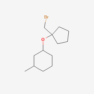 molecular formula C13H23BrO B13068753 1-([1-(Bromomethyl)cyclopentyl]oxy)-3-methylcyclohexane 